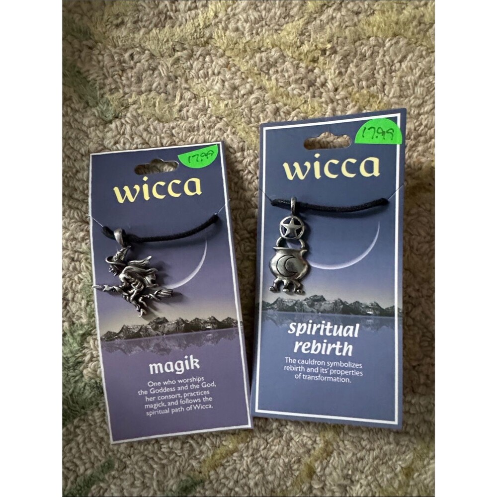 Two Wicca necklaces- broom and cauldron talisman